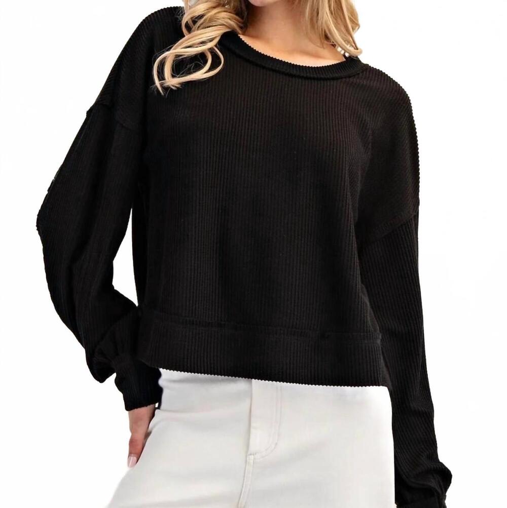 NEW EE:SOME women's textured balloon sleeve top in black